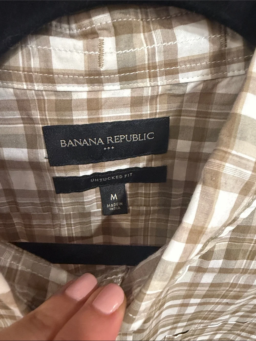 Banana Republic Tan & White Plaid Button-Down Shirt